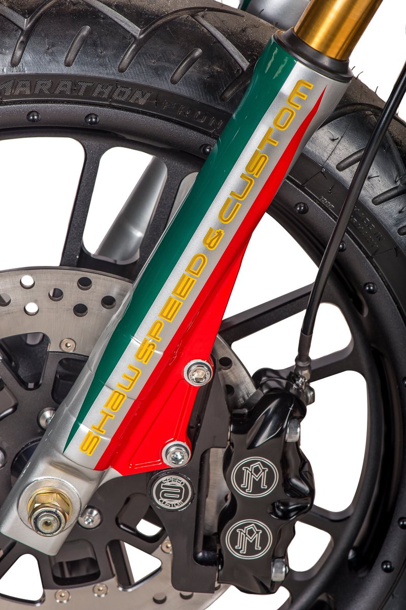 Radiant Red digital camo, Gumwood Green and Silky Silver vibes for the XG750R built by <a href="/speedandcustom/">Speed & Custom</a> - Stop it!