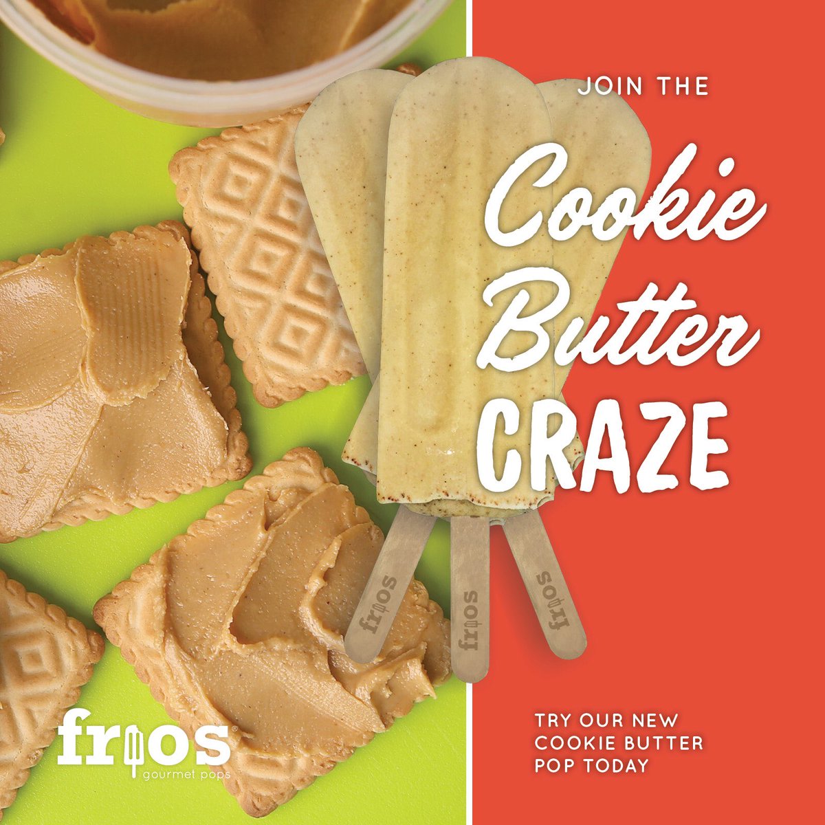 FriosMontevallo's tweet photo. Cookie butter? If you’ve tried it, then you understand the obsession. Well, we’ve made it into a new, delicious pop! Smooth creamy texture with a rich, cookie taste. #newfavorite #pops4life https://t.co/TSa4GUDsHo