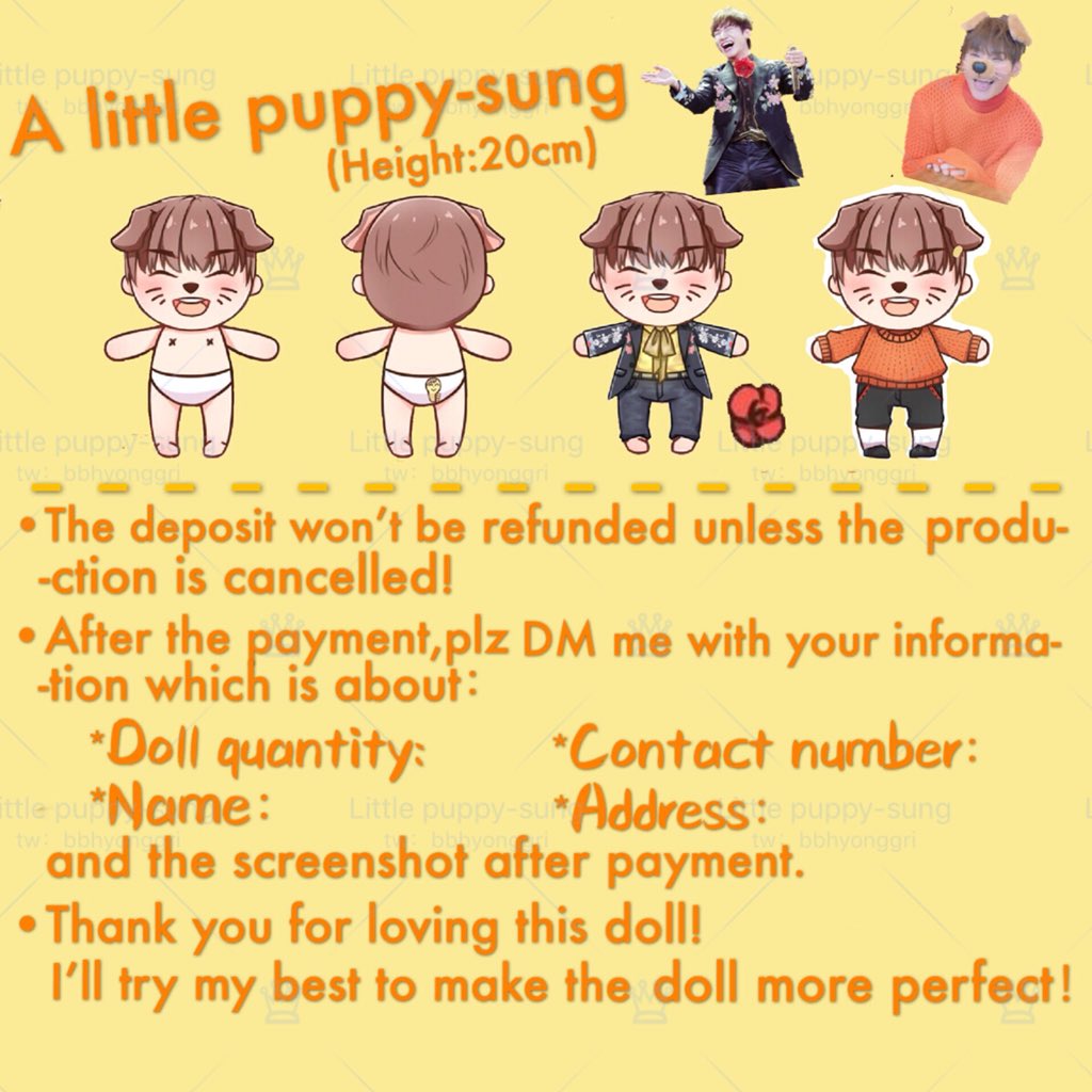 bbhyonggri's tweet photo. The daesung doll is about to be sold.
A little puppy-sung👼
#daesungdoll
#bigbangdoll

👇 This is the weidian link
https://t.co/gQGZI1nDf5

@060819_DOLL @bang_goods_bot  plz😘 https://t.co/1BQq0rkVOQ