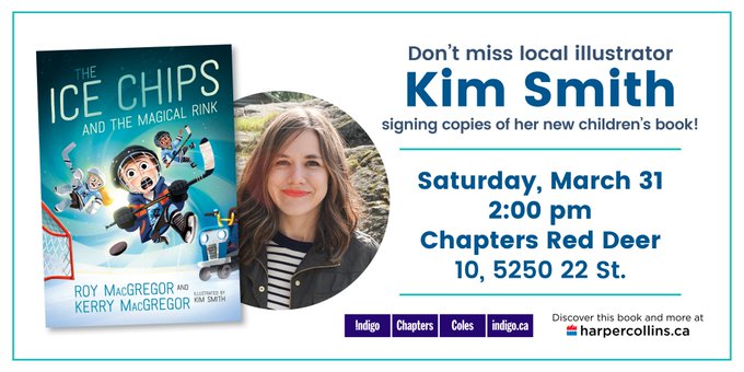 At the end of March, I'll be signing @The_Ice_Chips books at Chapters in Red Deer! Mark it on your calendar. I'll also have a few Ice Chips jerseys to give away. ? 