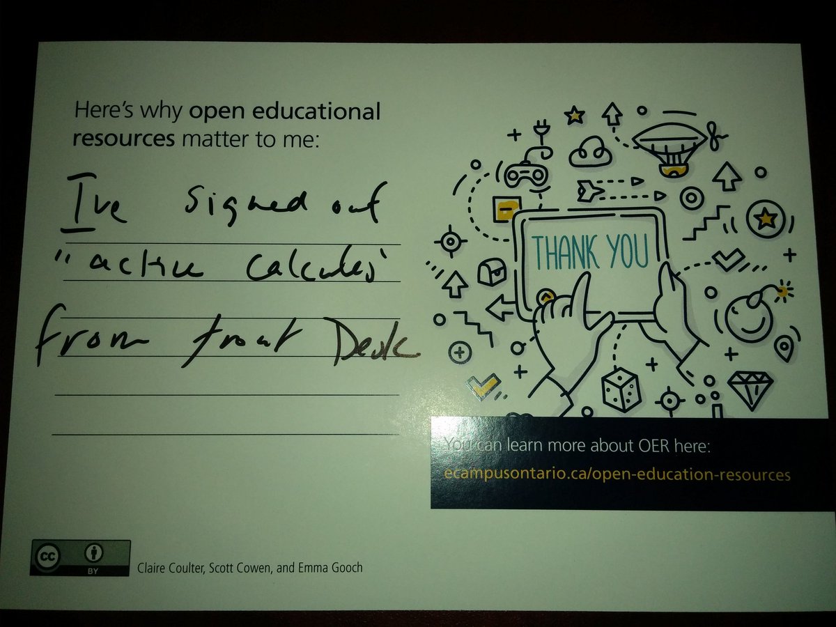 operkovic's tweet image. This considerate McMaster student signed out one of our new open textbooks! Thanks @eCampusOntario #OpenEducationWeek #OER