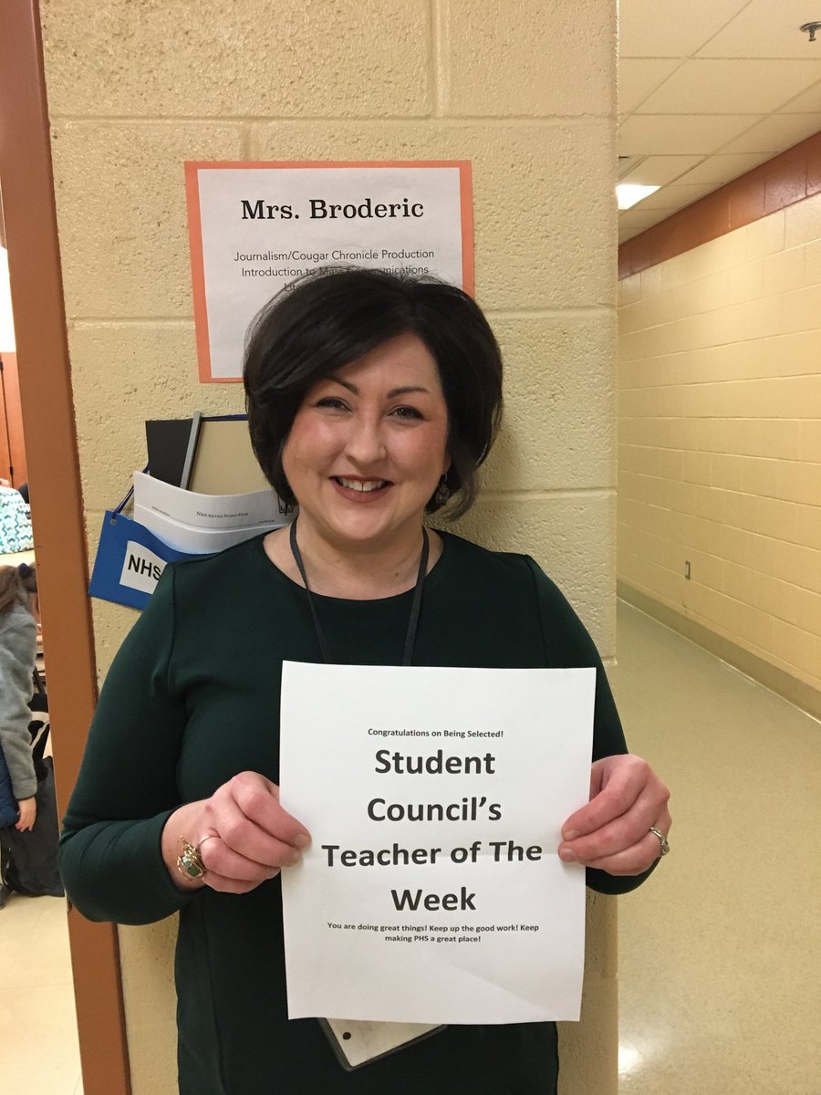 PHS_SC's tweet photo. Congratulations to the student and teacher of the week Molly Trautman and Mrs. Broderic! https://t.co/HEJsRhXbAc