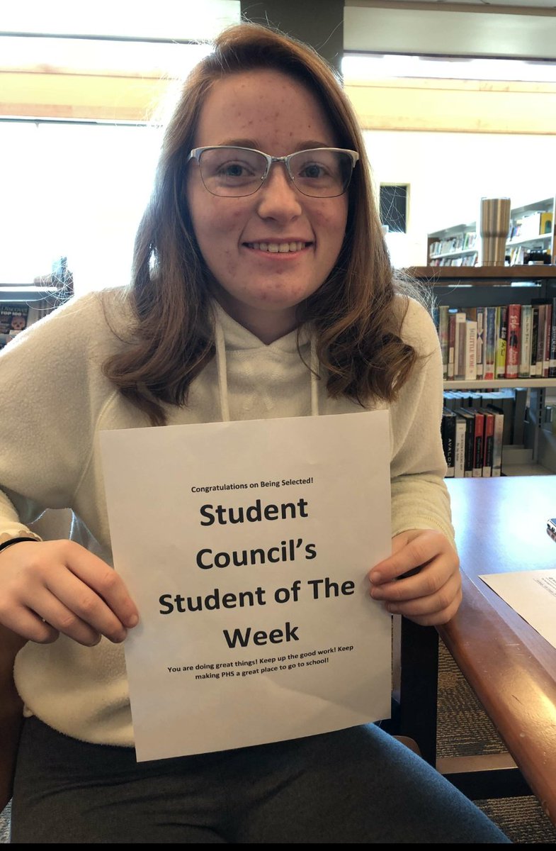 PHS_SC's tweet photo. Congratulations to the student and teacher of the week Molly Trautman and Mrs. Broderic! https://t.co/HEJsRhXbAc