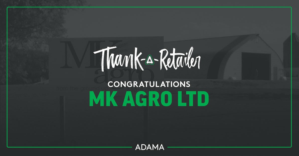 ADAMA_CAN's tweet photo. And we have a winner folks! Congrats to @MKagro our National #ThankARetailer winner. As regional and national winners, MK Agro receives a total of $30,000 to go towards the good cause of their choice, the Kelly Kabernick Girls High School Hockey Memorial Scholarship. https://t.co/lhD1KMKfDL
