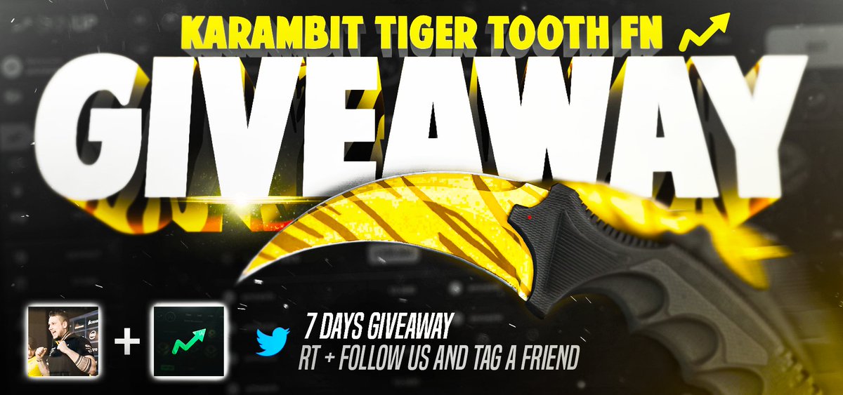 ZeusCSGO's tweet image. ★ Karambit Tiger Tooth FN Giveaway ★

TO ENTER:
- Follow @ZeusCS_GO + @skinupgg
- Tag one (or more) friend
- Retweet &amp;amp; Like

Ends in 7 days!

Good luck! 💪