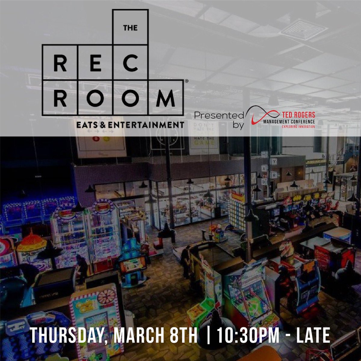 trmcmet's tweet photo. The first social of #TRMC18 will take place at The Rec Room! The Rec Room has it all, eats and entertainment, video games, ping pong tables and more! End the first day of #TRMC18 in the ultimate social playground. Grab your friends, this is a social you don’t want to miss! https://t.co/iZfZxfGeV9