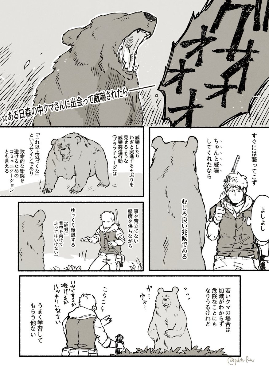 人と野生の熊の山中での正しいやりとりについて丁寧に描かれた漫画に絶賛の声が集まる ラストの一文に泣ける 本当に愚かなのは人間 Togetter