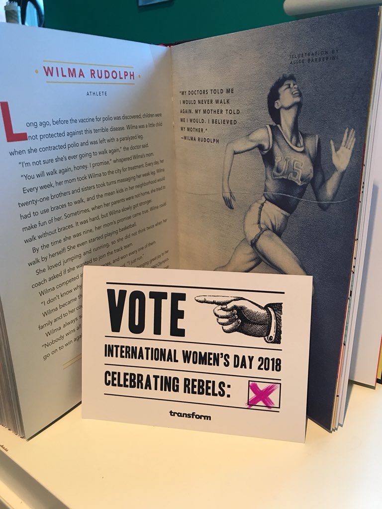 sharonecw's tweet photo. @transformUK this #IWD2018 my vote is for Wilma Rudolph.. inspiring women who believed in herself and her mother..as I watch my daughter struggle continually with a genetic condition and sport injuries.. I believe in her courage too #TransformWiD https://t.co/3z3ToWDAi6