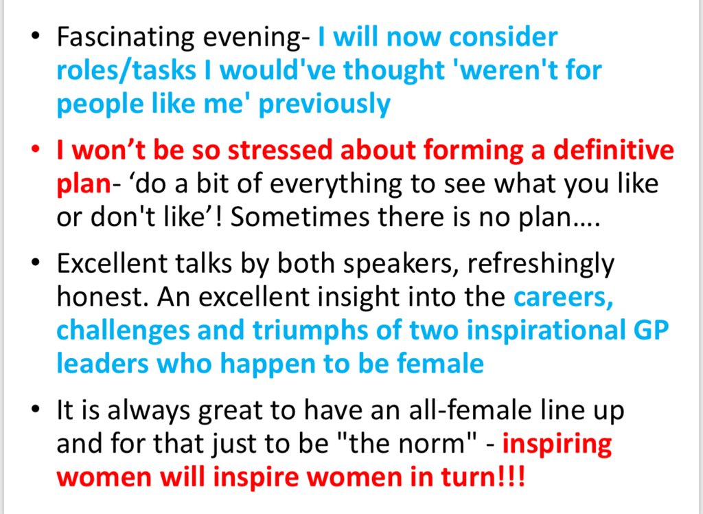 NextGGP's tweet photo. On #IWD2018 #WomensDay, some fabulous feedback already for our 4 inspiring female leaders in Bristol and London on Tuesday.

Thank you @HelenRCGP @ClareGerada @sarahwollaston and Holly Hardy for inspiring the next generation of GP leaders!

#thisgirlcan https://t.co/HkmF6An0eY
