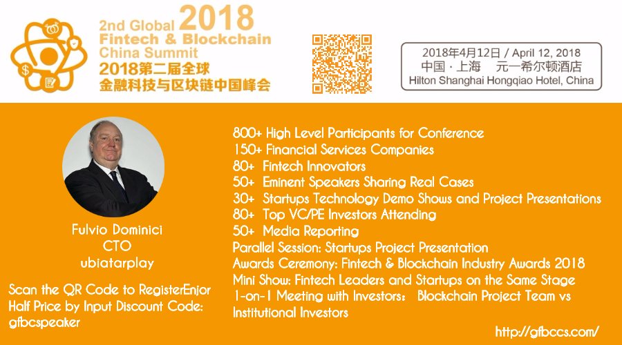 UbiatarTech's tweet photo. Meet us at the Second Global Blockchain and Fintech summit in Shanghai.

By scanning the QRCode you get 50% discount on the admission.

We wait you there on April 12 https://t.co/qNyhdJZdvC