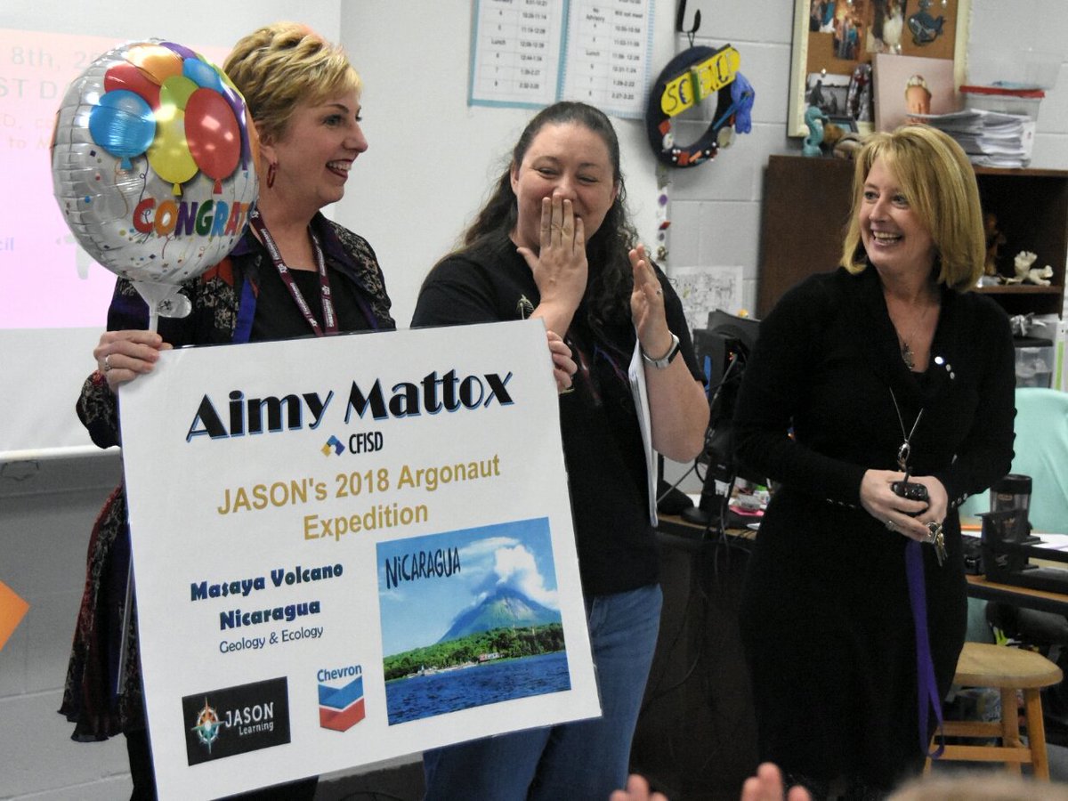 ahverdejo's tweet photo. At @AragonWildcats this morning where Aimy Mattox was surprised as a @JASONLearning Argonaut, thanks to @Chevron. She'll travel to Nicaragua to study volcanoes among other areas of science.

Making the surprise special was husband Brandon and daughter Adelin being a part of it. https://t.co/OnchygHsMD