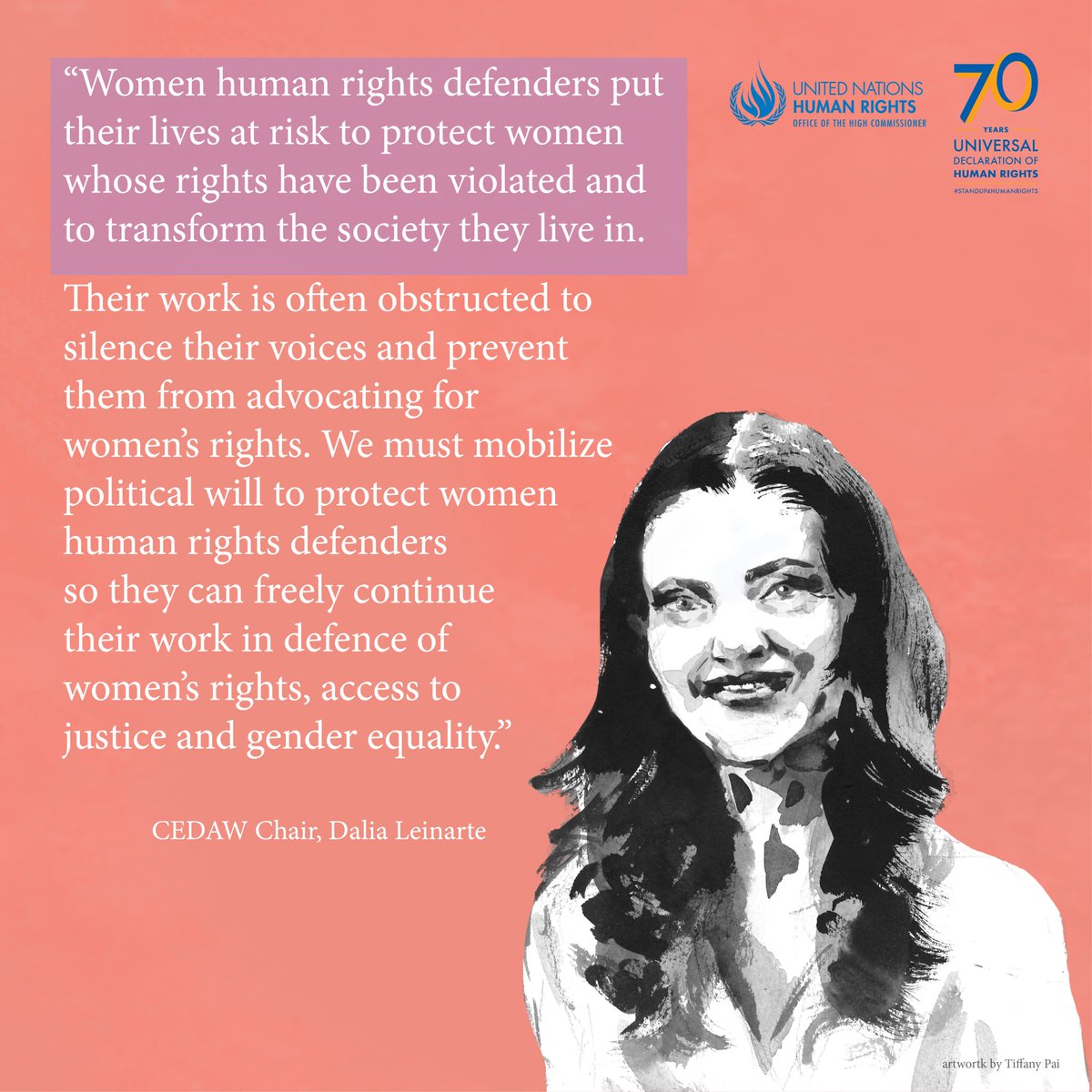 "Women human rights defenders risk their lives to transform society. We must protect them" - #CEDAW Chair, Dalia Leinarte. 

The #TimeIsNow: #CSW62 must acknowledge &amp; protect women human rights defenders #IWD2018