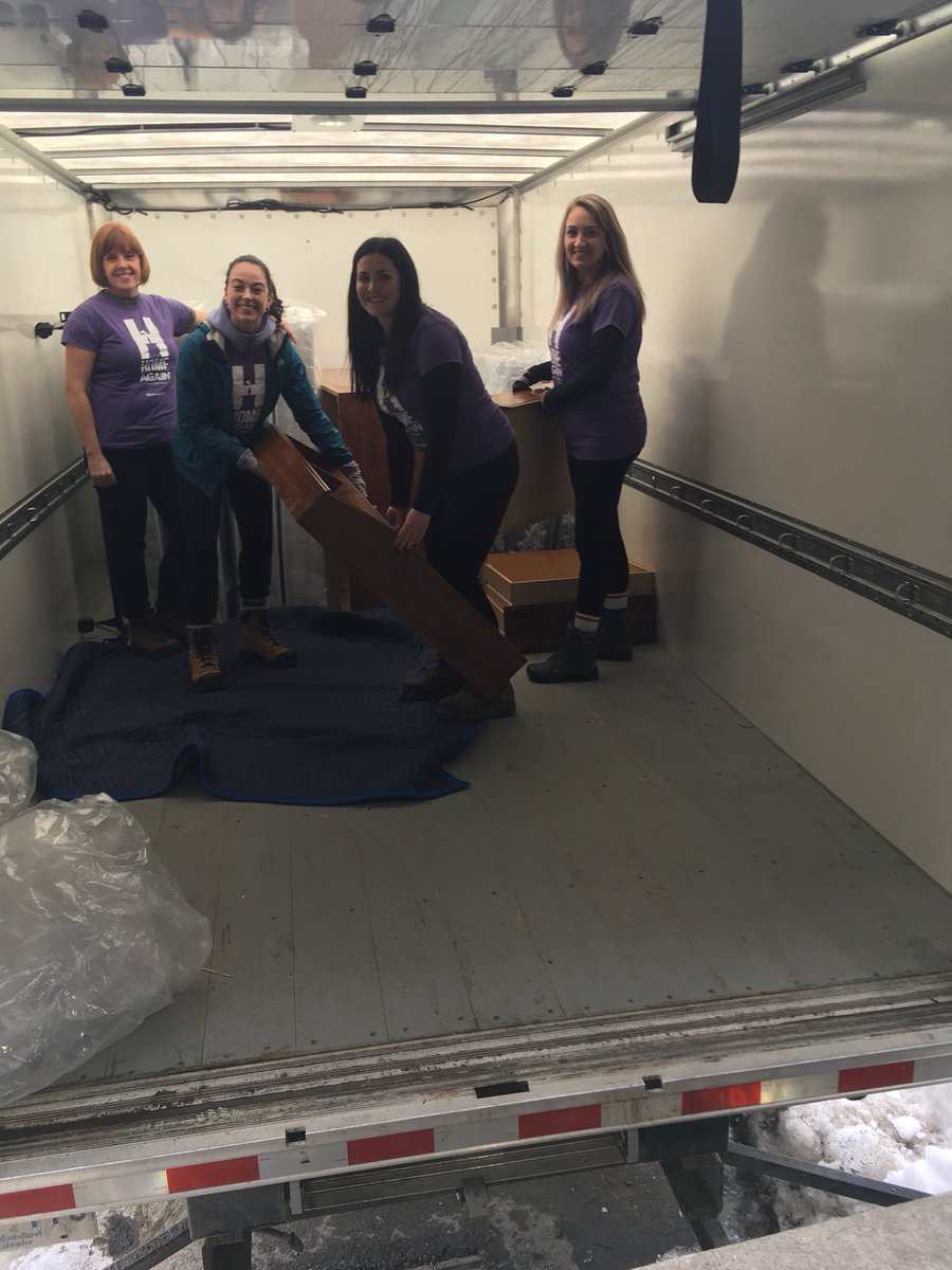 HomeAgainFB's tweet photo. All women’s team delivering beds today!  #IWD2018 @NalcorEnergy https://t.co/C9XISCDjSf