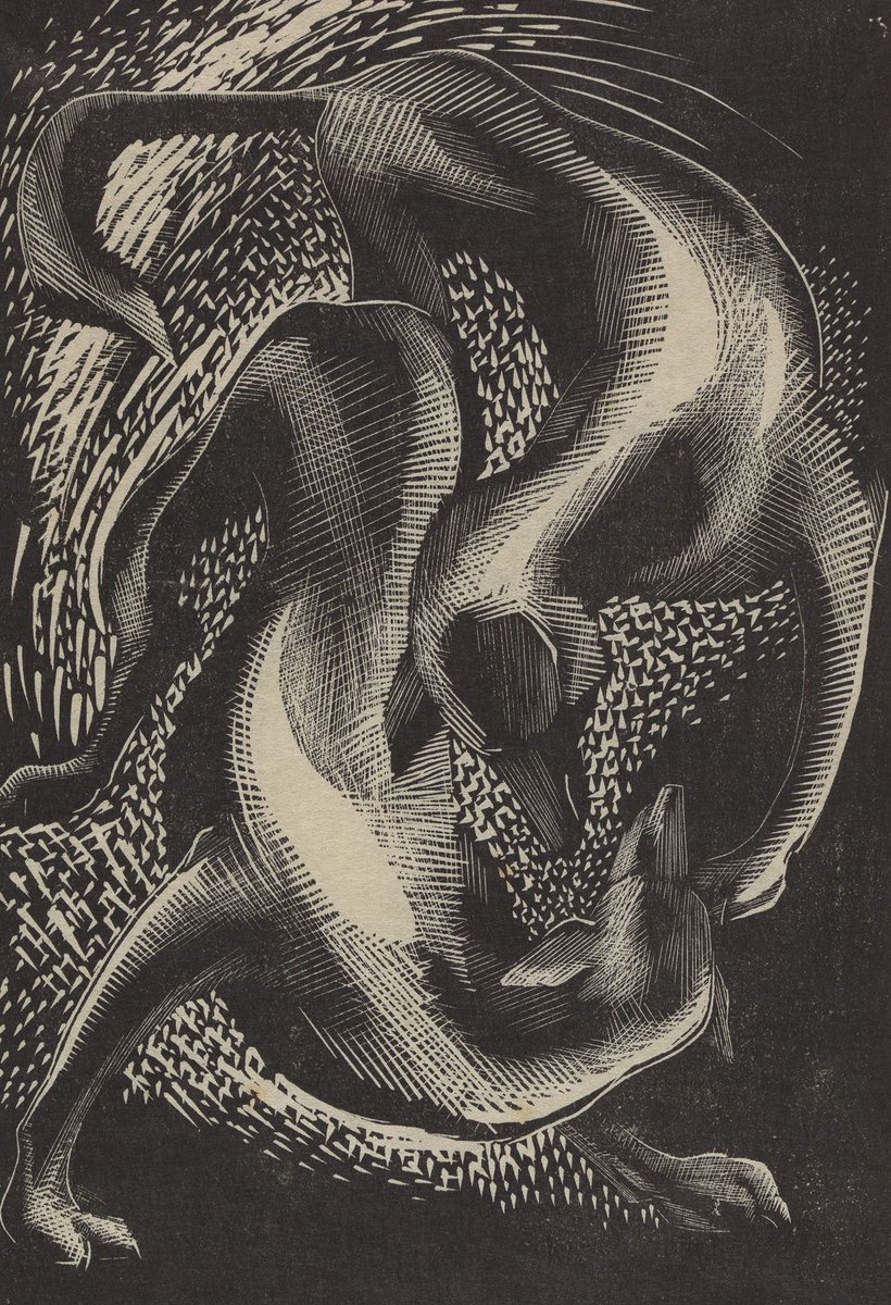 We have a number of Gertrude Hermes' works in our Collection, from wood engravings to drawings &amp; sculpture. See Fighting Dogs, 1924, (featured) and Through the Windscreen, 1929, in Inhabit until 13 May. #InternationalWomensDay #IWD18 #IWD2018 #PressForProgress #TownerCollection