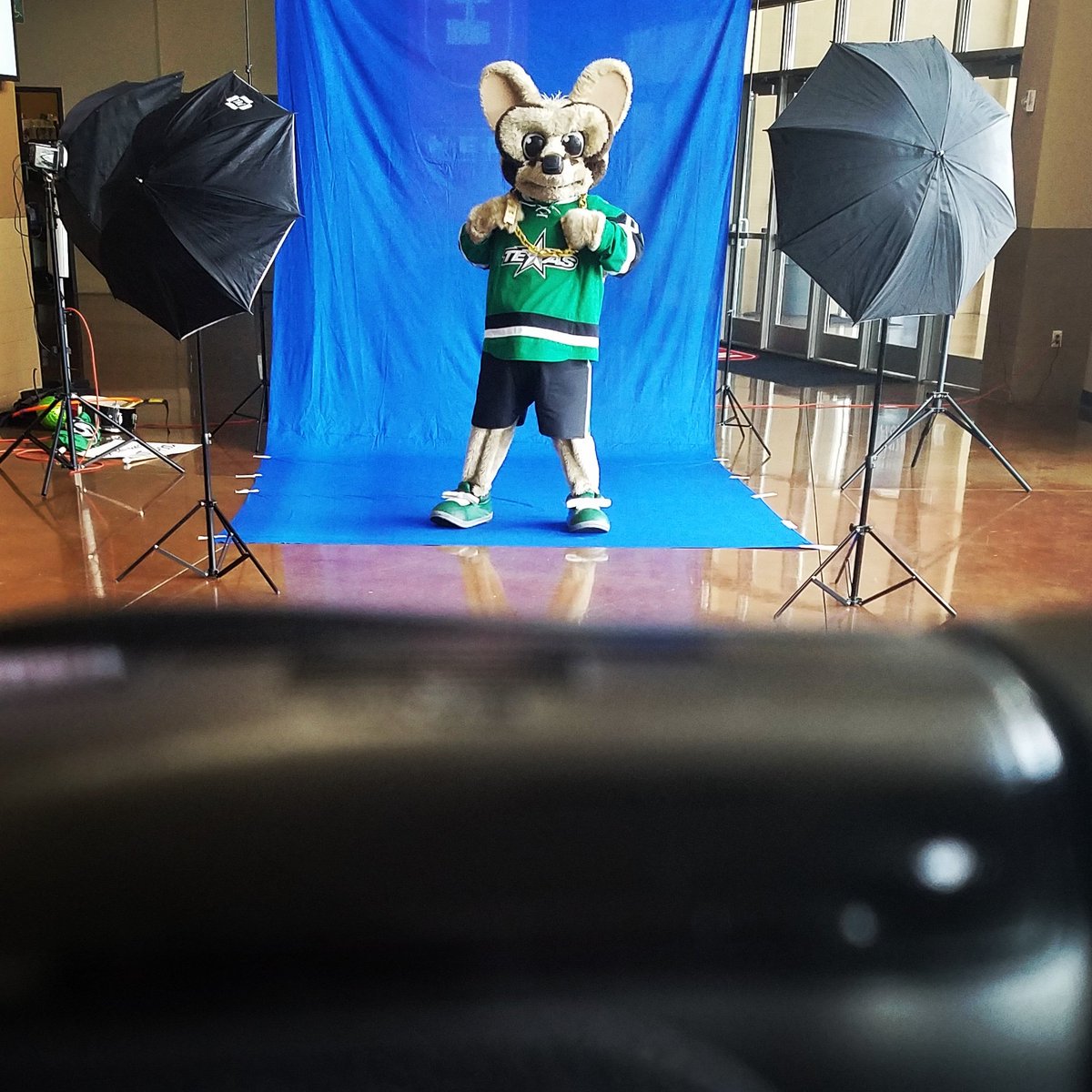 A little behind the scenes of @TXStarsRingo and I, hard at work. What did YOU do at YOUR job today? 

#ourjobsrock #texasstarshockey #hockeyphotographer #marketingphotography @TexasStars – at Texas Stars Hockey