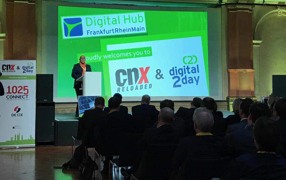 DECIX_US's tweet photo. .@DECIX &amp; @1025Connect on stage. Just some of the action at cnX reloaded and digital2day in #Frankfurt, Germany. #CNXRELOADED https://t.co/aLRc2nD8wq