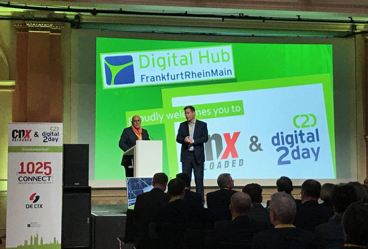DECIX_US's tweet photo. .@DECIX &amp; @1025Connect on stage. Just some of the action at cnX reloaded and digital2day in #Frankfurt, Germany. #CNXRELOADED https://t.co/aLRc2nD8wq