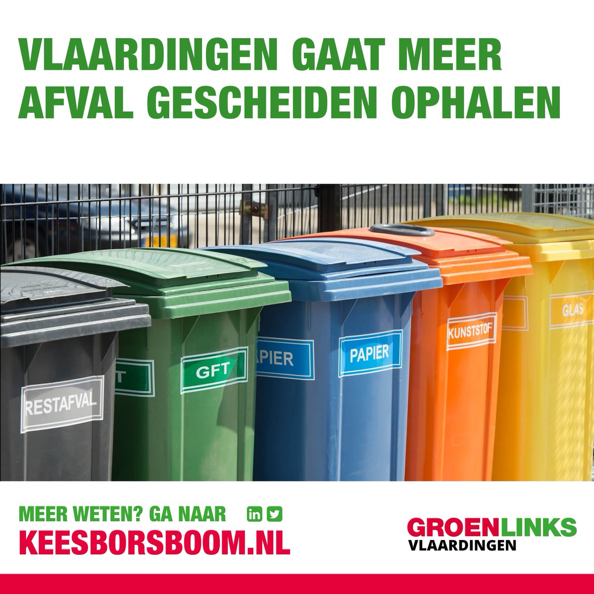 Het percentage van gescheiden afval ophalen is in onze stad extreem laag. Ik wil me inzetten om het scheiden van huisafval makkelijker en mogelijk te maken! Lees meer: bit.ly/KBAfvalscheiden #GroenLinksVlaardingen #speerpunten #KeesBorsboom #lijst10 #plaats9