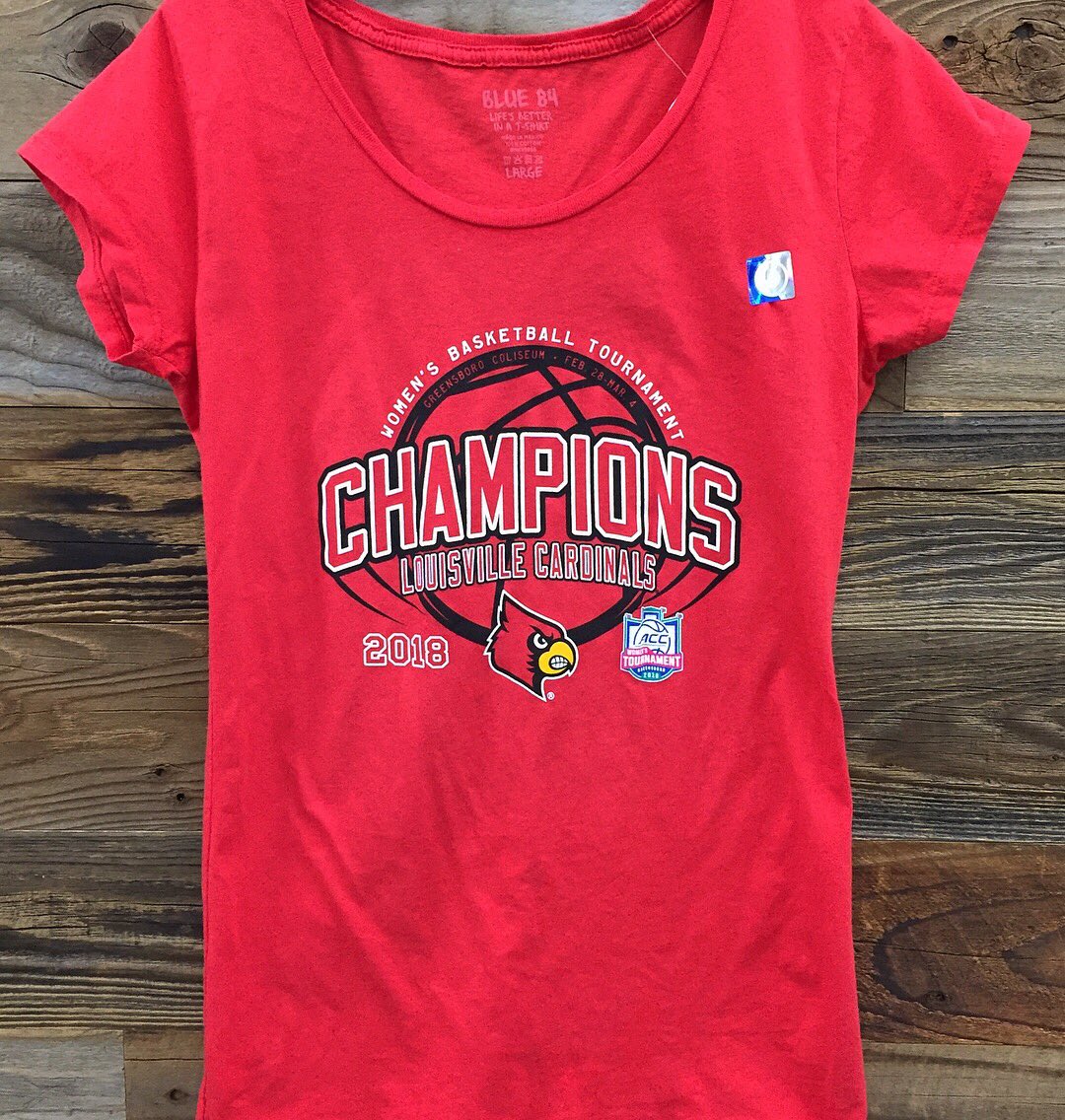 UofLCampusStore's tweet photo. Congratulations @uoflwbb for winning the ACC❗️We’re proud of you and good luck in the tournament! We are now carrying ACC Champions T-Shirts. Get them while you can 😎 https://t.co/U3YJm7oWAO