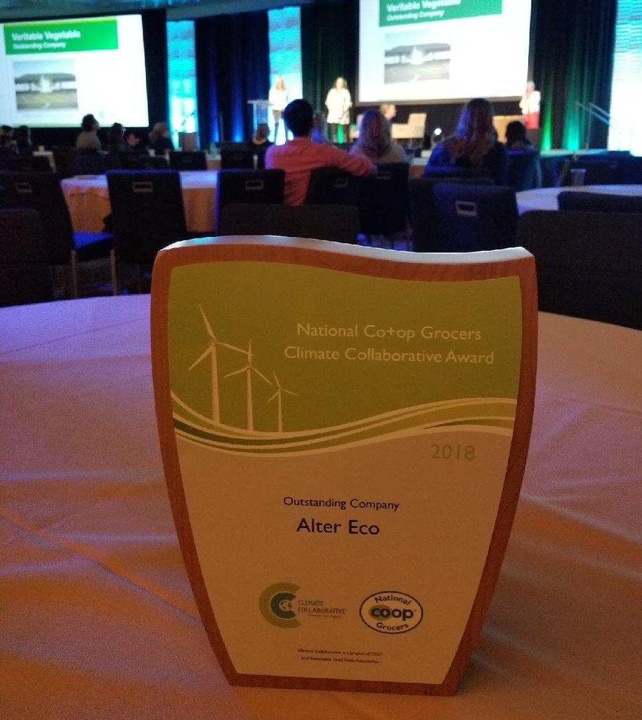 ERollet's tweet photo. #ExpoWest2018 is off to a great start! Thanks @strongrtogethr @ClimateColl for recognizing @AlterEcoSF as an outstanding company! https://t.co/1FBZ8TPH28