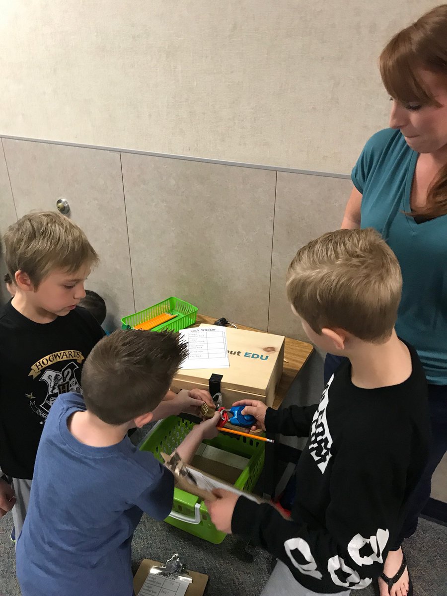 Mandy_Bourland's tweet photo. Breakout EDU in 1st grade math #MinshewGRIT https://t.co/8pEMNLZjI6