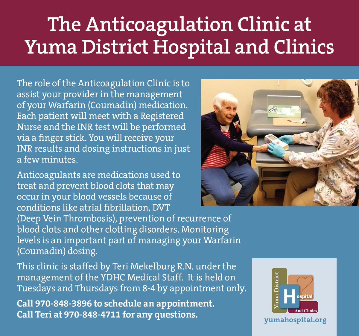 YumaHospital's tweet photo. We have an Anticoagulation Clinic - call today! https://t.co/yxxInIouBT