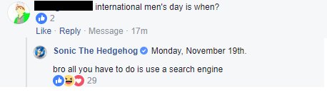 Shout-out to the dude who thought he was clever asking when International Men's Day was, without first bothering to actually google it.

#InternationalWomensDay