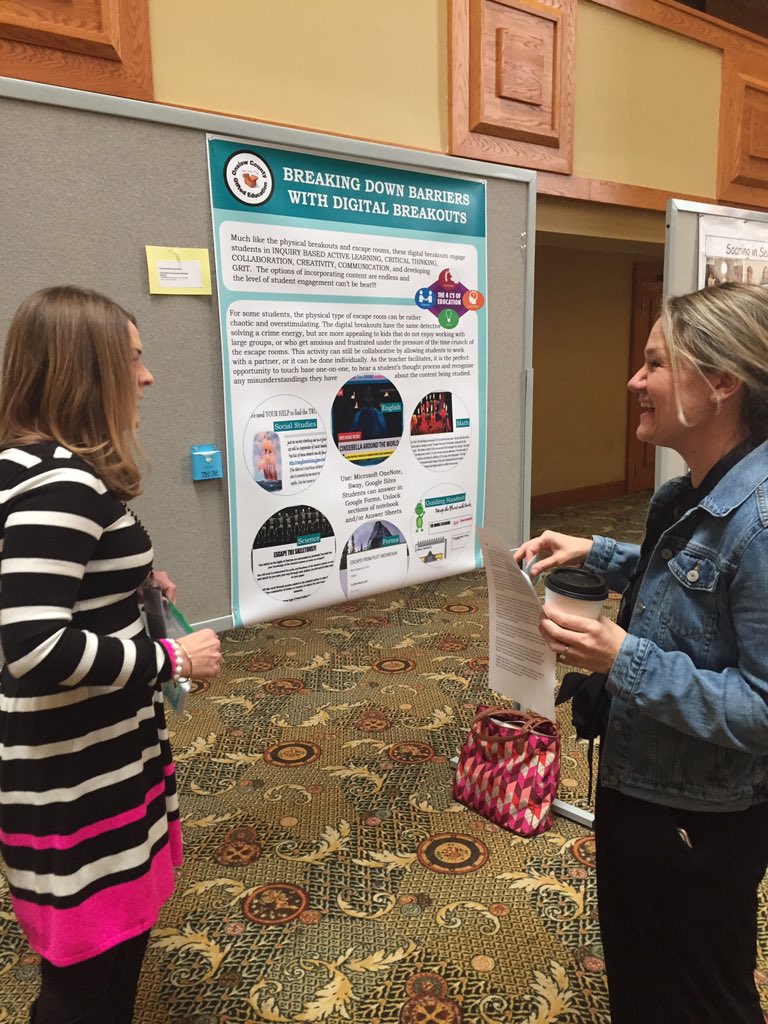 meldernc's tweet photo. @OnslowSchools gifted services specialists sharing their work at #ncagt18 Awesome work on Breakout boxes and Design Thinking #onslowaig https://t.co/ACVb0w5Ogy