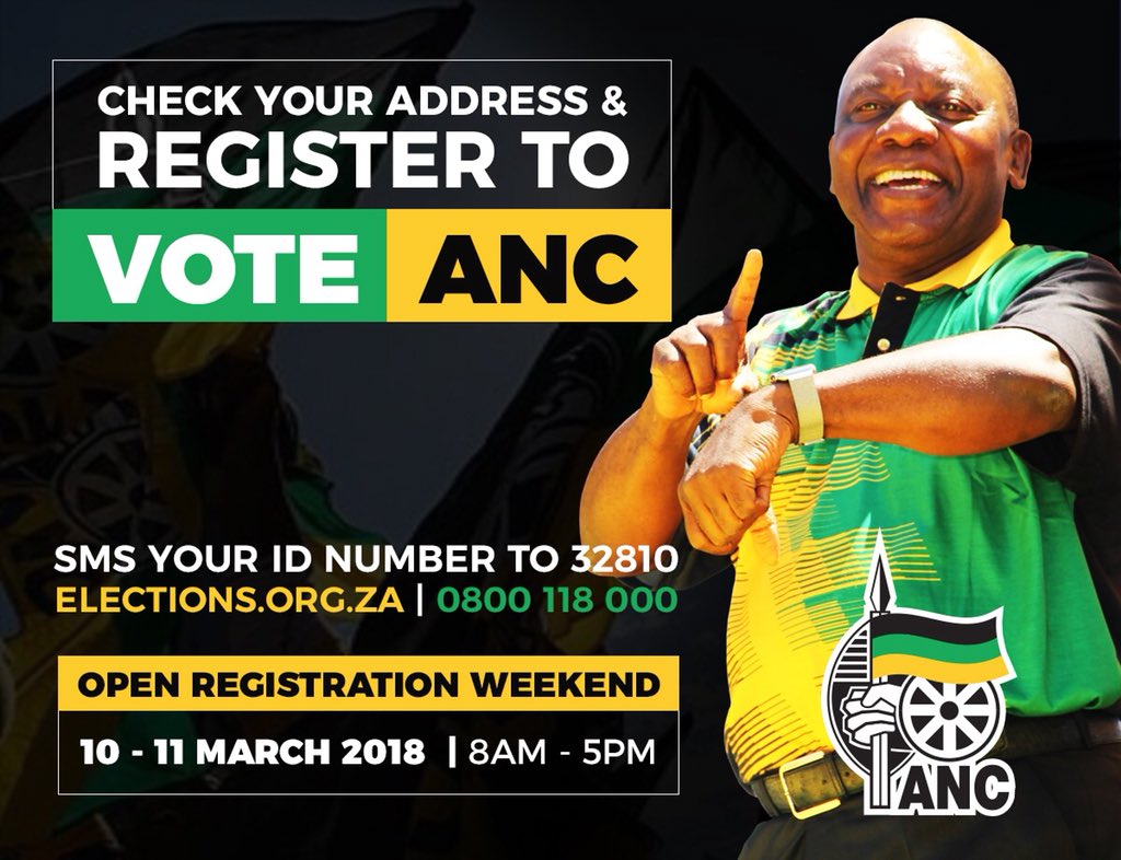 MYANC's tweet photo. ANC PRESIDENT @CYRILRAMAPHOSA TO EMBARK ON AN INTENSIVE VOTER REGISTRATION DRIVE #Ramaphosa #RegisterToVote #CheckYourAddress #VoteANC https://t.co/lkGLArjOGV