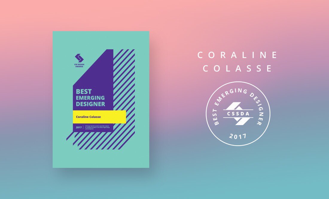 Coraline (@coralinecolasse) on Twitter photo I am speechless and so proud to be recognized by <a href="/cssdesignawards/">CSS Design Awards</a> as 2017 Best Emerging Designer among all these inspiring and amazing designers😊 Huge congrats to <a href="/BocchiLorenzo/">Lorenzo🤘</a> <a href="/FabioCarretti/">Fabio Carretti</a> <a href="/dnlsptzk/">Daniel Spatzek</a> @AriBenoist <a href="/iamkadir/">Kadir</a> <a href="/alexandre_rc/">Alexandre Rochet</a> <a href="/piotrdesigner/">Piotr Swierkowski</a> and to <a href="/Immersive_g/">Immersive Garden</a> 🤘 I am speechless and so proud to be recognized by <a href="/cssdesignawards/">CSS Design Awards</a> as 2017 Best Emerging Designer among all these inspiring and amazing designers😊 Huge congrats to <a href="/BocchiLorenzo/">Lorenzo🤘</a> <a href="/FabioCarretti/">Fabio Carretti</a> <a href="/dnlsptzk/">Daniel Spatzek</a> @AriBenoist <a href="/iamkadir/">Kadir</a> <a href="/alexandre_rc/">Alexandre Rochet</a> <a href="/piotrdesigner/">Piotr Swierkowski</a> and to <a href="/Immersive_g/">Immersive Garden</a> 🤘