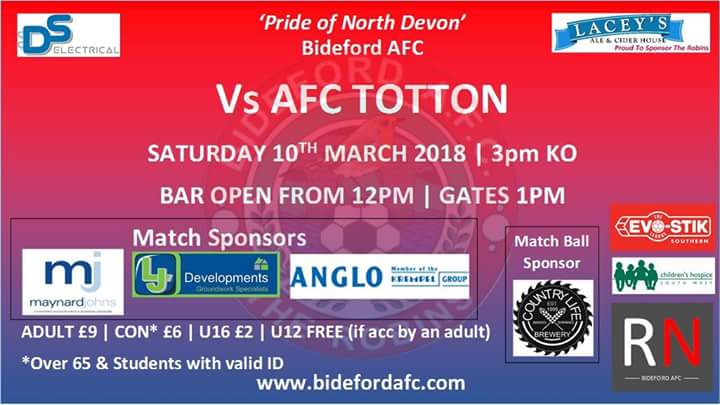 BidefordAFC's tweet photo. The games are coming thick and fast now... @AFCTotton make the trek to The Sports Ground on Saturday.
Thanks to sponsors #LJDevelopments @MaynardJohns #Anglo @CountryLifeBrew
#COYR #bringamatedoublethegate https://t.co/g2Dpdm1tmg