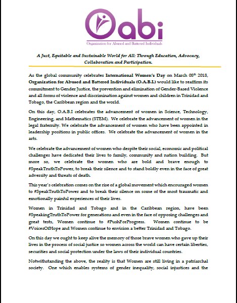 Oabiorg's tweet photo. #OABI's statement for #InternationalWomensDay #IWD2018 https://t.co/U2YfzUzZNS