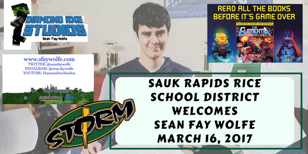 irvspanish's tweet photo. We are so excited and thankful to have @seanfaywolfe for an Author talk and visit with our elementary and middle school students Friday March 16! Also visit Sean @minefaire in St. Paul on March 17-18 #MinecraftEdu @isd47 https://t.co/8E1lam88qz