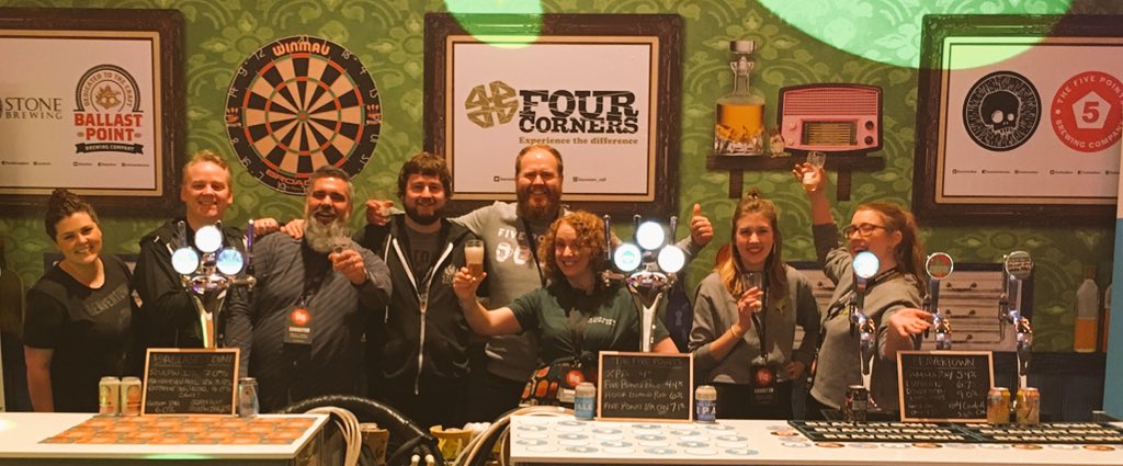 Family <a href="/fourcorners/">Fourcorners</a> assembled! We’re having a ball chatting to the first punters here at <a href="/AlltechBrews/">Alltech Brews</a> Come drink some <a href="/FivePointsBrew/">The Five Points</a>, <a href="/BeavertownBeer/">Beavertown Brewery</a>,<a href="/StoneBrewing/">Stone Brewing</a> + <a href="/BallastPoint/">Ballast Point Beer</a> tasty brews