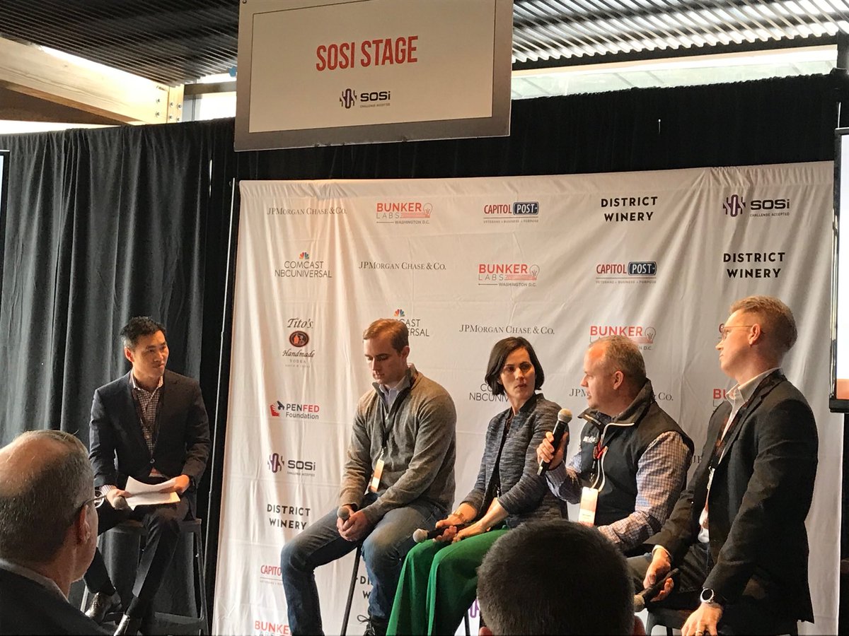 VeteranCrowd's tweet photo. France Hoang leading a panel on access to capital. Steven Witt, “Can you build it and can you sell it?” His wife’s a great fundraiser btw. #MusterDC #BunkerLabs https://t.co/JAHCMsPuaQ