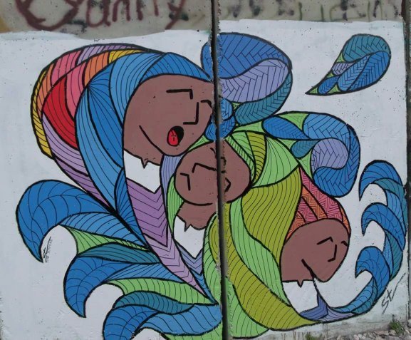 SuppleStone's tweet photo. Mural painted in 2015 on the separation wall in Bethlehem for International Women's Day! "Three Mary's of Palestine" https://t.co/ogtb5nJ3L6
