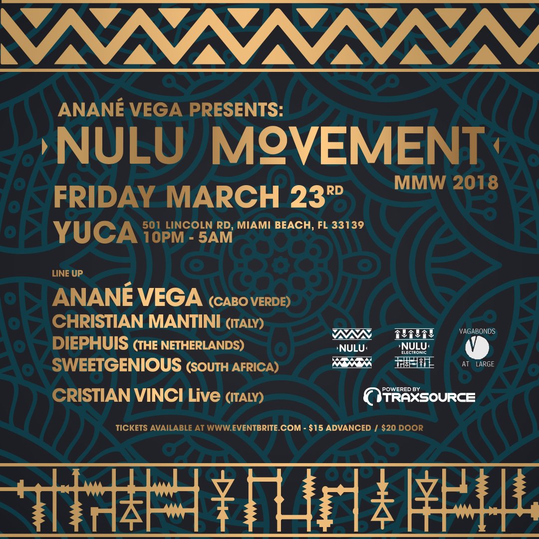 NULU MUSIC (@nulumusic) on Twitter photo Anane's Nulu Movement is preparing for Miami Music Week, see you Friday March 23rd at Yuca /// Tickets available here: bit.ly/2I3peZv
<a href="/ananesworld/">Anane ™ Vega</a> <a href="/ChrisMantini/">Christian Mantini</a> <a href="/diephuis/">Diephuis</a> <a href="/CRISTIANVINCI/">CRISTIAN VINCI</a> @chabinoo9 <a href="/traxsource/">Traxsource</a> Anane's Nulu Movement is preparing for Miami Music Week, see you Friday March 23rd at Yuca /// Tickets available here: bit.ly/2I3peZv
<a href="/ananesworld/">Anane ™ Vega</a> <a href="/ChrisMantini/">Christian Mantini</a> <a href="/diephuis/">Diephuis</a> <a href="/CRISTIANVINCI/">CRISTIAN VINCI</a> @chabinoo9 <a href="/traxsource/">Traxsource</a>