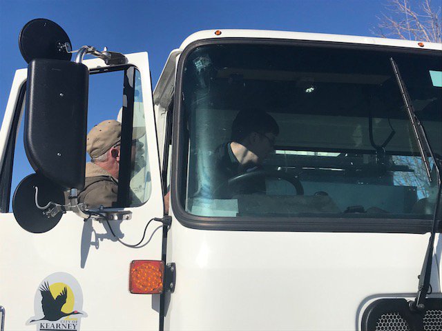 CityofKearney's tweet photo. Last week we got to serve our community in a very unique way. Parker is an avid fan of refuse trucks &amp; for his birthday got to visit our Sanitation Division &amp; see up close what the trucks look like both inside &amp; out. Thanks for spending your 16th B-day with us, Parker! #Kearney https://t.co/0yaN7jjx6Y