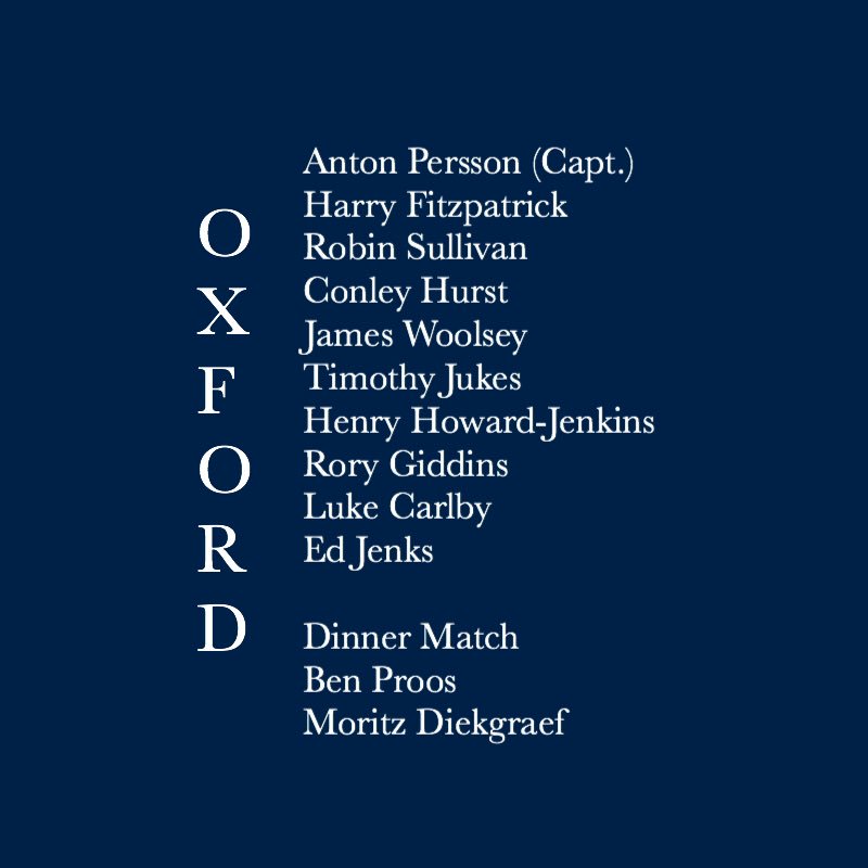 The teams for the 129th Oxford v Cambridge Men’s #VarsityMatch on the 23 &amp; 24 March are confirmed... Let the #battleoftheblues commence! ⚔️🏆