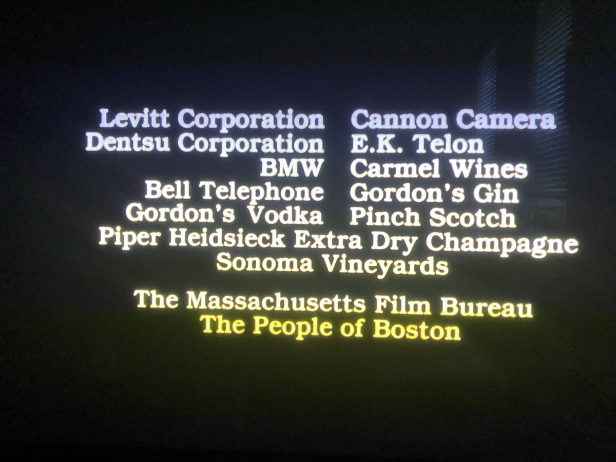 This is the end of the thread, but I also took a picture of this card in the end credits which is either clearances, sponsors, special thanks, or a combination of all three: I just like how a list of booze ends with "The People of Boston"