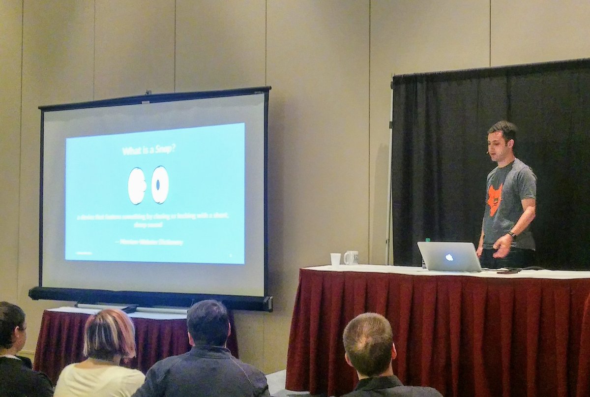 FourthWorldSys's tweet photo. #Snapcraft talk by @nathanhandler at #UbuconAtSCaLE https://t.co/e7AGG3qFRG