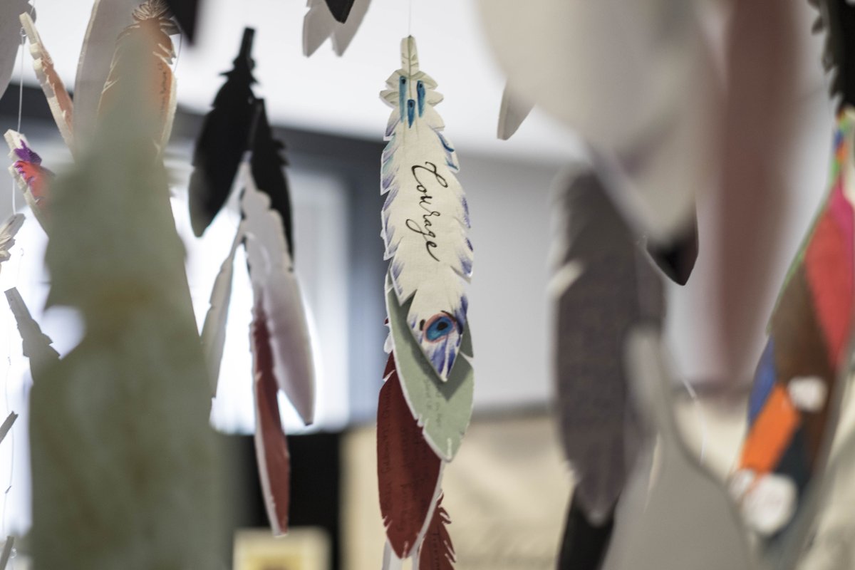 The519's tweet photo. 'Shades of Our Sisters' exhibit at The 519 until 5:30pm today. Come support #InternationalWomensDay2018 and honour #MMIWGT2S. #HowSheLived #MMIWGT2S #IWD2018 #UareWe https://t.co/6Zc5GtHas6
