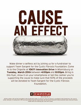 RG_Properties's tweet photo. Everybody loves Chipotle, so why not eat it for a good cause. Come in on March 20th from 4 - 8pm and tell them you are supporting Team Sargent for the Cystic Fibrosis Foundation and 50% of the proceeds will be donated!! https://t.co/DIoXrN8095