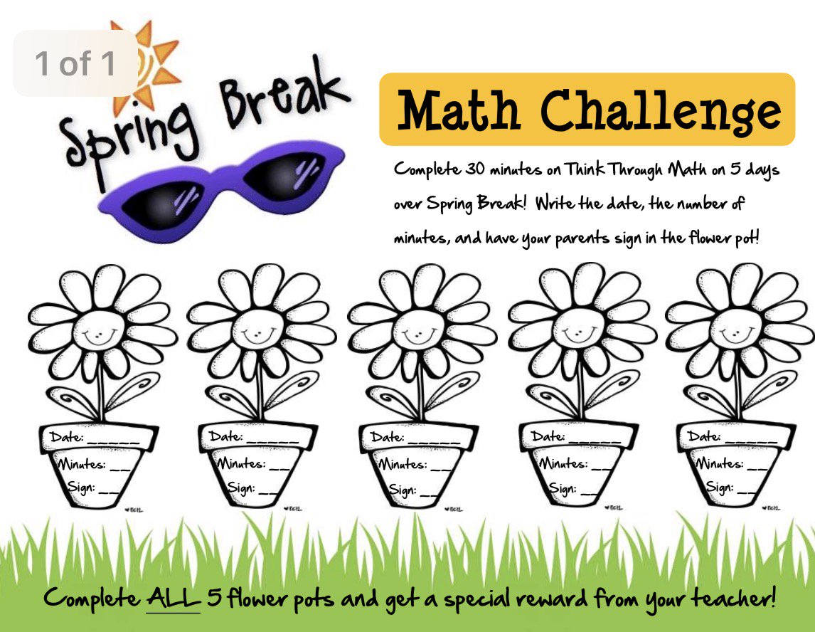MKMooreCfisd's tweet image. Our Spring Break Math Challenge!!  We are going to spring forward on our math facts and problem solving skills by using @ThinkThruMath !!  Ready, Set, Problem Solve!  #springbreakchallenge #iteachmath @WarnerCFISD