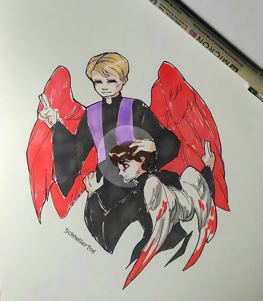 Uh.. sometimes I try markers. 
PriestAU (AGAIN), but with chibies

#Hannibal