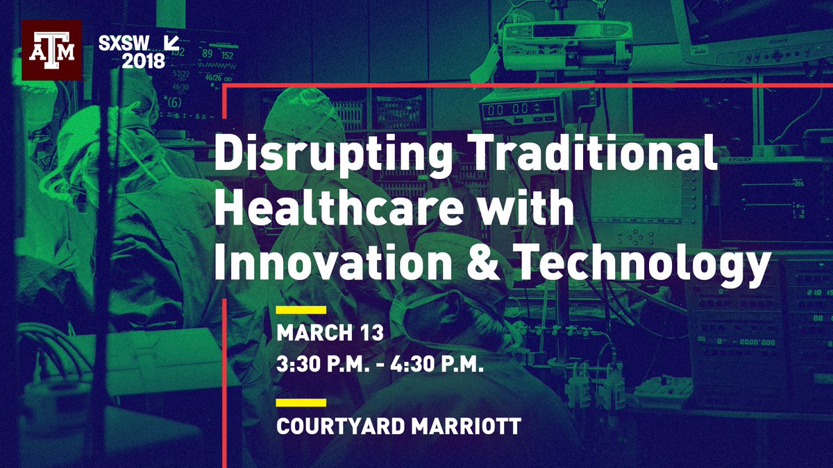 text reading "disrupting traditional healthcare with innovation and technology, march 13, 3:30 - 4:30 p.m., courtyard marriott"