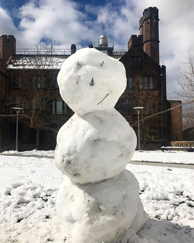 YaleEnvironment's tweet image. Graduate snow sculptures adorn the Kroon Yard today. It's nice to see our students making use of these Nor'Easters to take a mental break from studying! #midtermseason #snowman