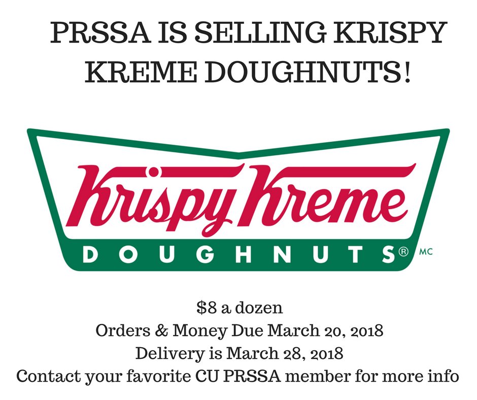 CUComDept's tweet photo. PRSSA members of the Clarion chapter are selling Krispy Kreme Doughnuts! Orders and money are due March 20th. Your doughnuts will arrive March 28th. To order, contact your favorite PRSSA member today! https://t.co/SgCdxAz2c2