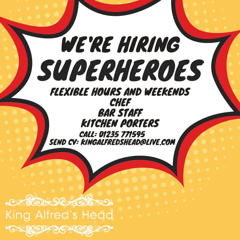 AlfredsHead's tweet photo. We're #HiringNow . #flexibleworking and #weekendwork available for #chefs #barstaff #kitchenporters. #applynow #jobseeking #jobs #wantage #staff https://t.co/UDH1vx54rN