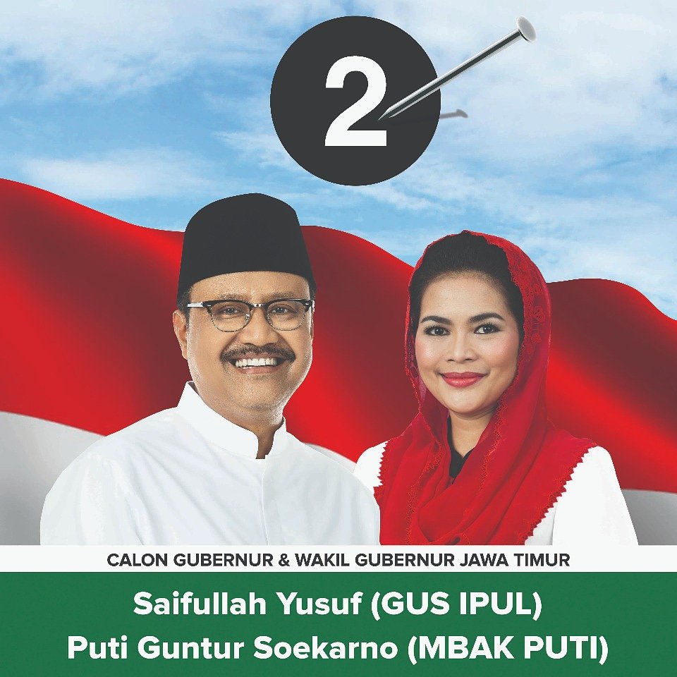 Pastikan sedulur - sedulur kabeh memasyarakatkan no. 2 dalam pencoblosan pilgub jatim 2018
#GusIpulMbakPuti 
#GusIpulMbakPutiMenang 
#kabehsedulurkabehmakmur #pilkadajatim2018 #PilgubJatim2018 #pdiperjuangan 
#pdiperjuanganm3nang  
#pdipm3nang
#pdipjatim